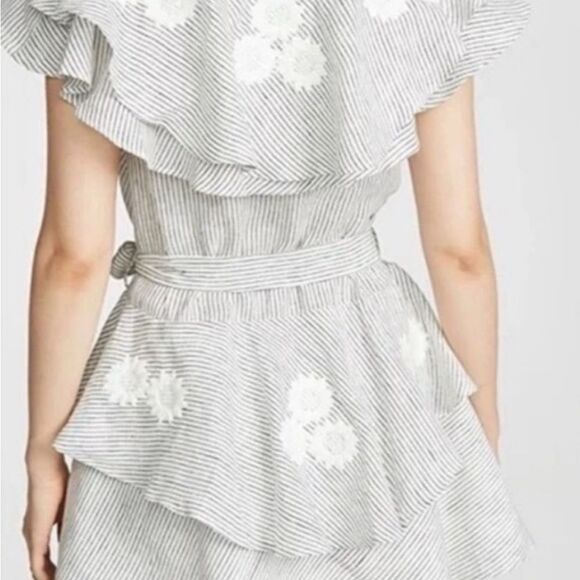 Elegant Ruffled Striped Mini Dress with Floral Details - Picture 4 of 9